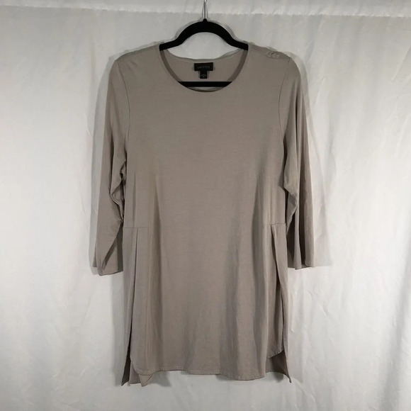 J Jill Blouse Women's Medium Beige Round Neck Long Sleeve Side Slit Pullover - Picture 1 of 10